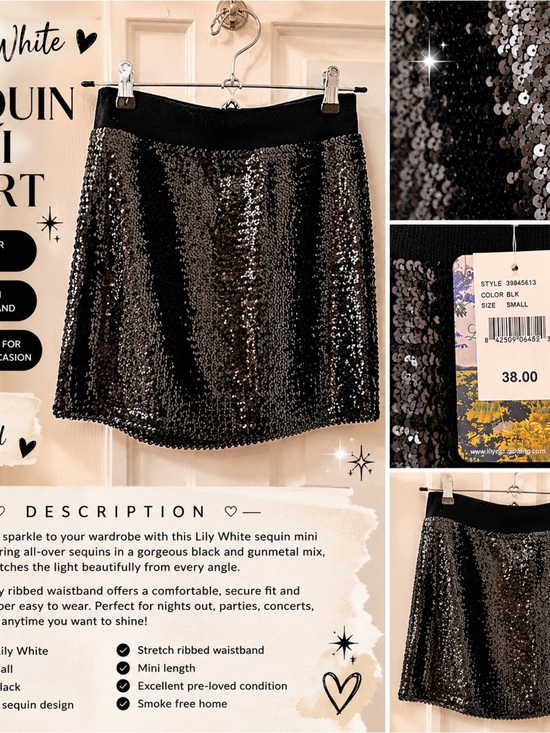 Lily White Dresses & Skirts - Lily White Black & Gunmetal Sequin Mini Skirt